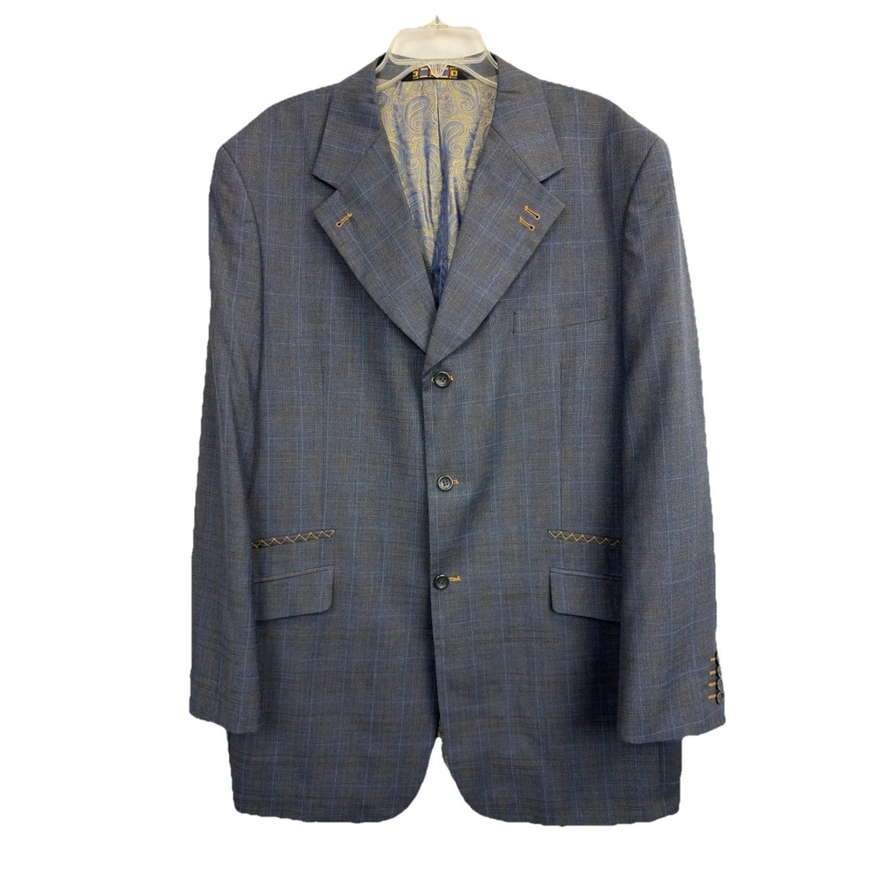 Vintage Mecca‎ Blazer Mens 46L Navy Glen Plaid Jacket Business Sport Coat Formal
